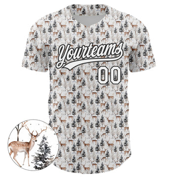 Custom White Black 3D Pattern Design Animal Deer Authentic Baseball Jersey