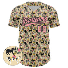 Load image into Gallery viewer, Custom Cream Medium Pink-Black 3D Pattern Design Animal Cat Authentic Baseball Jersey
