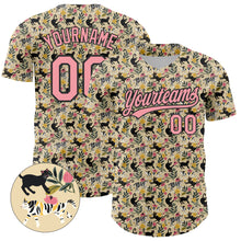 Load image into Gallery viewer, Custom Cream Medium Pink-Black 3D Pattern Design Animal Cat Authentic Baseball Jersey
