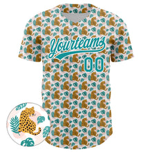 Load image into Gallery viewer, Custom White Teal 3D Pattern Design Animal Leopard Authentic Baseball Jersey
