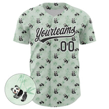 Load image into Gallery viewer, Custom Green Black-White 3D Pattern Design Animal Panda Authentic Baseball Jersey
