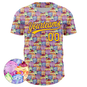 Custom Pink Yellow-Purple 3D Pattern Design Animal Funny Monster Authentic Baseball Jersey