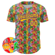 Load image into Gallery viewer, Custom Pink Yellow-Purple 3D Pattern Design Animal Funny Monster Authentic Baseball Jersey
