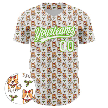 Custom White Aurora Green 3D Pattern Design Animal Dog Authentic Baseball Jersey