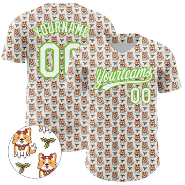 Custom White Aurora Green 3D Pattern Design Animal Dog Authentic Baseball Jersey