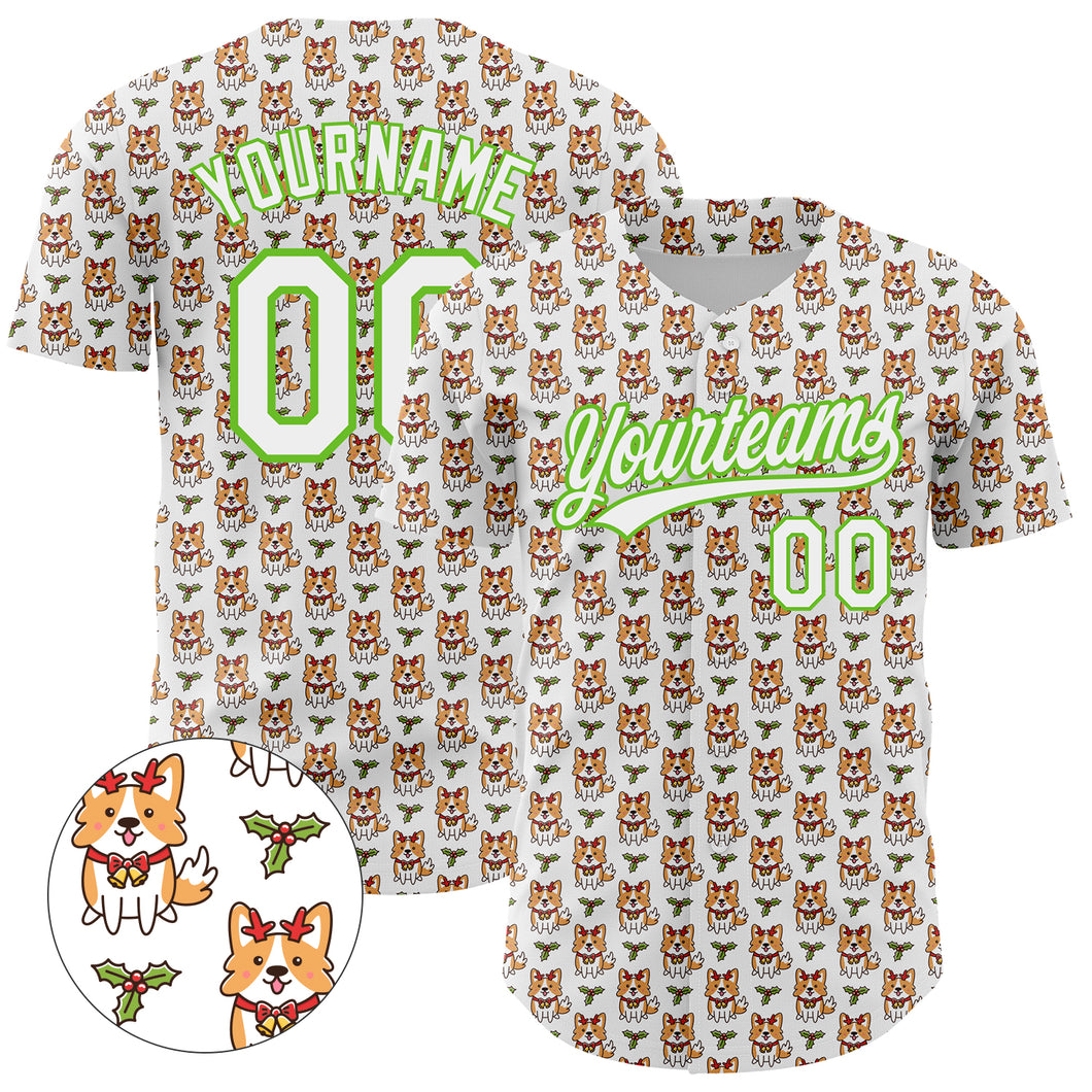 Custom White Aurora Green 3D Pattern Design Animal Dog Authentic Baseball Jersey