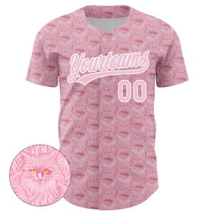 Custom Light Pink White 3D Pattern Design Animal Cat Authentic Baseball Jersey