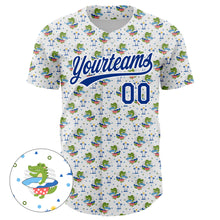 Load image into Gallery viewer, Custom White Royal 3D Pattern Design Animal Crocodile Surfing Authentic Baseball Jersey
