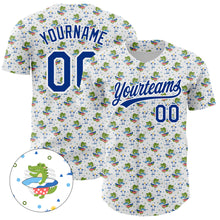 Load image into Gallery viewer, Custom White Royal 3D Pattern Design Animal Crocodile Surfing Authentic Baseball Jersey
