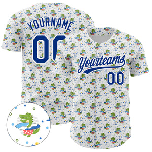 Custom White Royal 3D Pattern Design Animal Crocodile Surfing Authentic Baseball Jersey