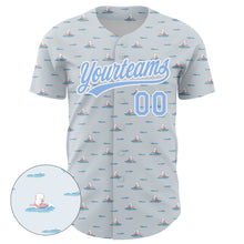 Загрузить изображение в средство просмотра галереи, Custom Gray Light Blue-White 3D Pattern Design Animal Dog Surfing Authentic Baseball Jersey
