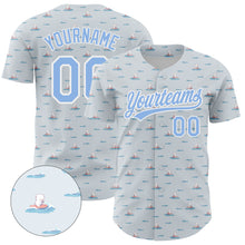 Загрузить изображение в средство просмотра галереи, Custom Gray Light Blue-White 3D Pattern Design Animal Dog Surfing Authentic Baseball Jersey
