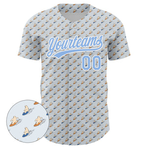 Custom Gray Light Blue-White 3D Pattern Design Animal Bear Surfing Authentic Baseball Jersey