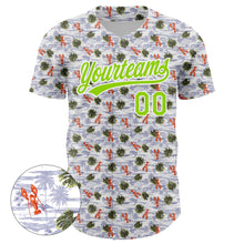 Load image into Gallery viewer, Custom White Neon Green 3D Pattern Design Animal Lobster And Hawaii Palm Trees Authentic Baseball Jersey
