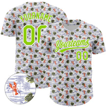 Load image into Gallery viewer, Custom White Neon Green 3D Pattern Design Animal Lobster And Hawaii Palm Trees Authentic Baseball Jersey
