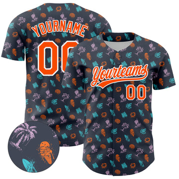 Custom Navy Orange-White 3D Pattern Design Ice Cream And Hawaii Palm Trees Authentic Baseball Jersey