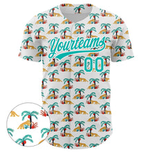 Load image into Gallery viewer, Custom White Aqua 3D Pattern Design Animal Leopard And Hawaii Palm Trees Authentic Baseball Jersey
