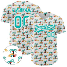 Load image into Gallery viewer, Custom White Aqua 3D Pattern Design Animal Leopard And Hawaii Palm Trees Authentic Baseball Jersey
