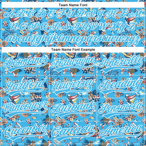 Custom Sky Blue White 3D Pattern Design Animal Bear And Hawaii Palm Trees Authentic Baseball Jersey