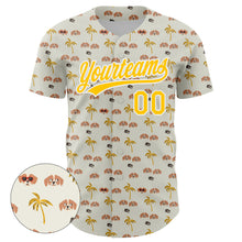 Charger l&#39;image dans la galerie, Custom White Yellow 3D Pattern Design Animal Dog And Hawaii Palm Trees Authentic Baseball Jersey
