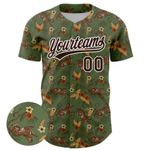 Charger l&#39;image dans la galerie, Custom Green Brown-White 3D Pattern Design Animal Leopard And Hawaii Palm Leaves Authentic Baseball Jersey
