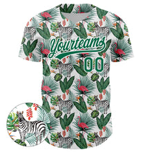 Charger l&#39;image dans la galerie, Custom White Kelly Green 3D Pattern Design Animal Zebra Flamingo And Hawaii Palm Leaves Authentic Baseball Jersey
