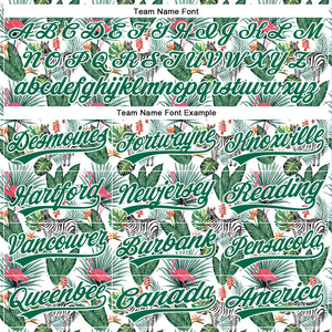 Custom White Kelly Green 3D Pattern Design Animal Zebra Flamingo And Hawaii Palm Leaves Authentic Baseball Jersey