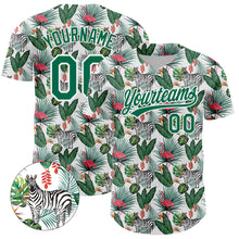 Charger l&#39;image dans la galerie, Custom White Kelly Green 3D Pattern Design Animal Zebra Flamingo And Hawaii Palm Leaves Authentic Baseball Jersey
