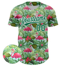 Charger l&#39;image dans la galerie, Custom White Kelly Green 3D Pattern Design Animal Flamingo And Hawaii Palm Leaves Authentic Baseball Jersey
