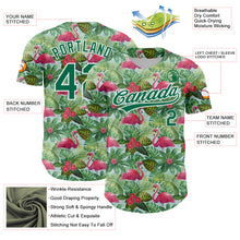 Загрузить изображение в средство просмотра галереи, Custom White Kelly Green 3D Pattern Design Animal Flamingo And Hawaii Palm Leaves Authentic Baseball Jersey
