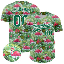 Загрузить изображение в средство просмотра галереи, Custom White Kelly Green 3D Pattern Design Animal Flamingo And Hawaii Palm Leaves Authentic Baseball Jersey
