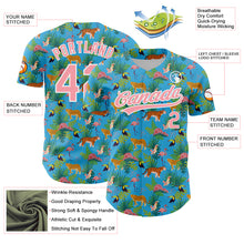 Laden Sie das Bild in den Galerie-Viewer, Custom Sky Blue Medium Pink-White 3D Pattern Design Animal Tiger Leopard Flamingo And Hawaii Palm Leaves Authentic Baseball Jersey
