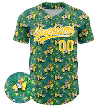 Charger l&#39;image dans la galerie, Custom Green White-Yellow 3D Pattern Design Animal Flamingo And Hawaii Palm Leaves Authentic Baseball Jersey
