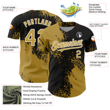 Charger l&#39;image dans la galerie, Custom Old Gold Black-White 3D Pattern Design Abstract Brush Stroke Authentic Baseball Jersey
