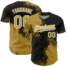 Charger l&#39;image dans la galerie, Custom Old Gold Black-White 3D Pattern Design Abstract Brush Stroke Authentic Baseball Jersey
