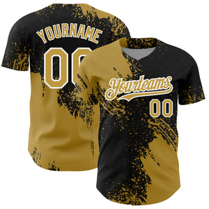 Custom Old Gold Black-White 3D Pattern Design Abstract Brush Stroke Authentic Baseball Jersey