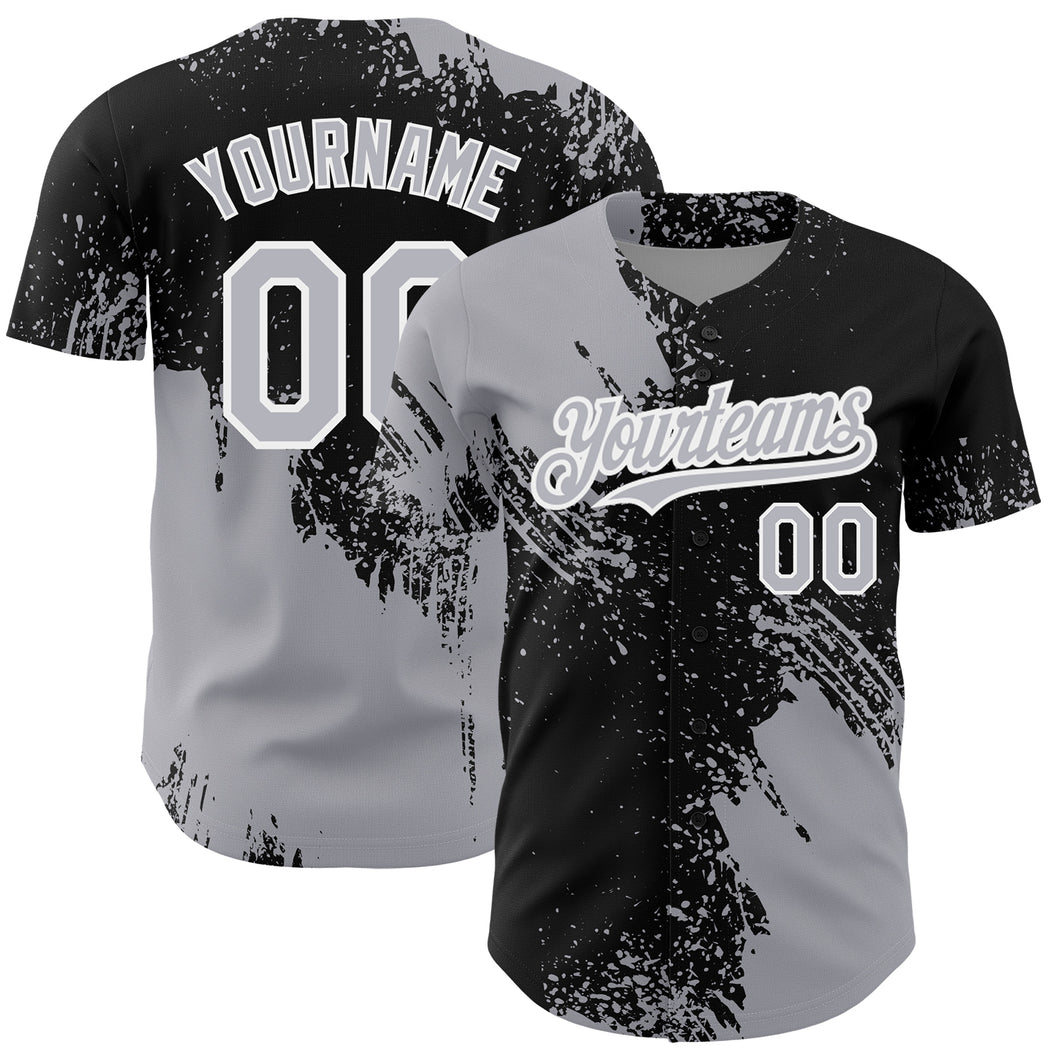 Custom Gray Black-White 3D Pattern Design Abstract Brush Stroke Authentic Baseball Jersey