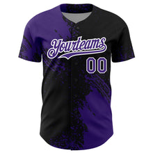 Загрузить изображение в средство просмотра галереи, Custom Purple Black-White 3D Pattern Design Abstract Brush Stroke Authentic Baseball Jersey
