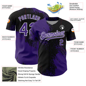 Custom Purple Black-White 3D Pattern Design Abstract Brush Stroke Authentic Baseball Jersey