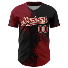 Загрузить изображение в средство просмотра галереи, Custom Crimson Black-Cream 3D Pattern Design Abstract Brush Stroke Authentic Baseball Jersey
