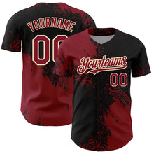 Загрузить изображение в средство просмотра галереи, Custom Crimson Black-Cream 3D Pattern Design Abstract Brush Stroke Authentic Baseball Jersey
