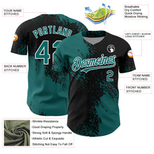 Charger l&#39;image dans la galerie, Custom Teal Black-White 3D Pattern Design Abstract Brush Stroke Authentic Baseball Jersey
