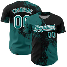 Charger l&#39;image dans la galerie, Custom Teal Black-White 3D Pattern Design Abstract Brush Stroke Authentic Baseball Jersey
