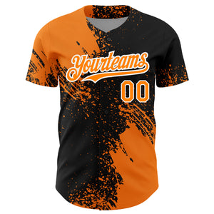 Custom Bay Orange Black-White 3D Pattern Design Abstract Brush Stroke Authentic Baseball Jersey