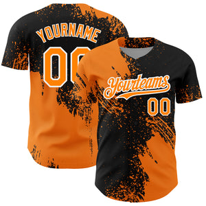 Custom Bay Orange Black-White 3D Pattern Design Abstract Brush Stroke Authentic Baseball Jersey