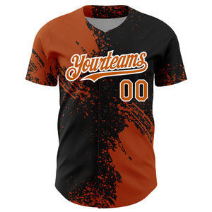 Custom Texas Orange Black-White 3D Pattern Design Abstract Brush Stroke Authentic Baseball Jersey