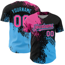 Загрузить изображение в средство просмотра галереи, Custom Pink Black-Sky Blue 3D Pattern Design Abstract Brush Stroke Authentic Baseball Jersey
