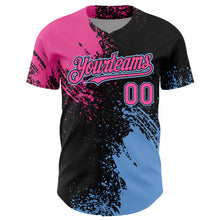 Charger l&#39;image dans la galerie, Custom Pink Black-Light Blue 3D Pattern Design Abstract Brush Stroke Authentic Baseball Jersey
