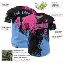 Charger l&#39;image dans la galerie, Custom Pink Black-Light Blue 3D Pattern Design Abstract Brush Stroke Authentic Baseball Jersey
