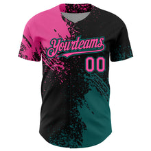 Charger l&#39;image dans la galerie, Custom Pink Black-Teal 3D Pattern Design Abstract Brush Stroke Authentic Baseball Jersey
